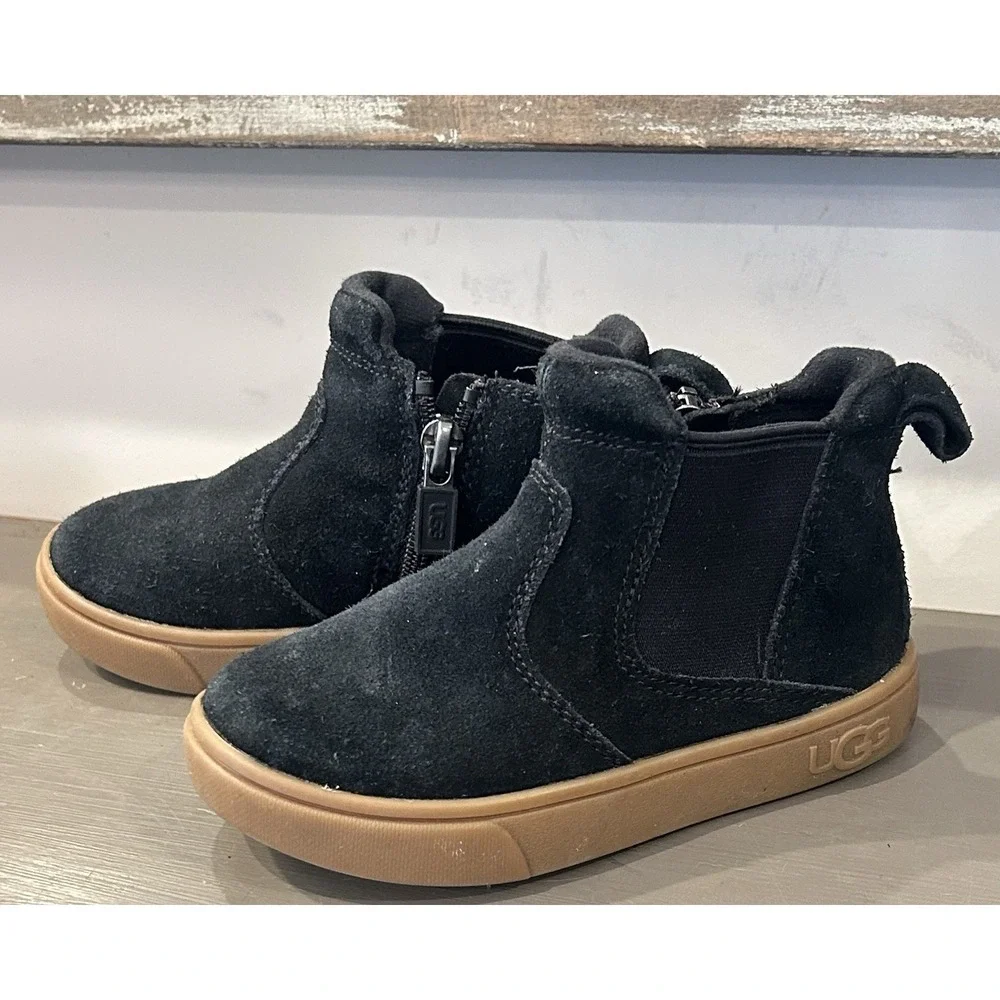 Ugg Black Hamden Toddler Unisex Boots Size 8 Side Zip‎ Suede Slip On